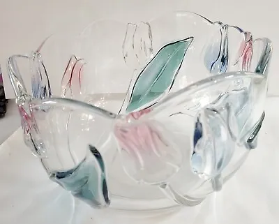 Mikasa Crystal Glass Bowl Tivoli Tulips Blue Green Red Clear Vintage 8  • $10