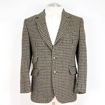 Burton Harris Tweed Vintage Brown Olive Ticket Pocket Houndstooth Sport Coat 40S • $89.99