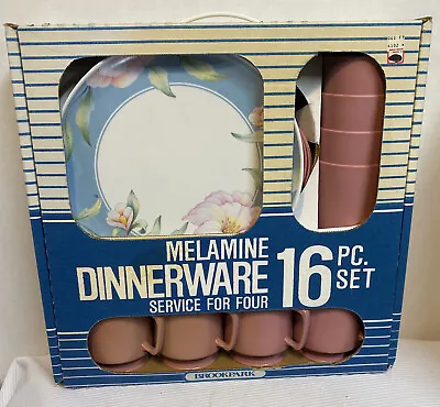 NOS Brookpark Melamine 16pc Dinnerware Service For Four (2 Sets Available) • $23