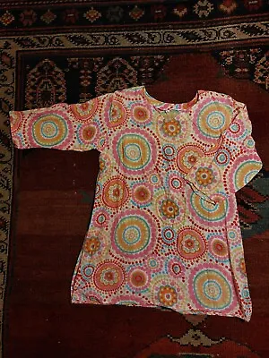 Vintage Retro Festival 60s 70s Hippy Pink Swirl Pattern Loose Fit Blouse S/M • £6.99