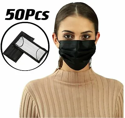 50 Pcs Black/White Face Mask Disposable Non Medical Surgical Earloop Mouth Cover • $7.58