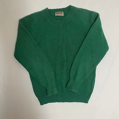 Vintage 100% Shetland Wool Sweater Size Medium Green Knit Retro 70s Indonesia • $35