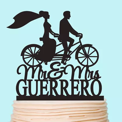 Bicycle Riding Cake Topper Wedding Biker Personalized Bride And Groom Decoration • $9.99