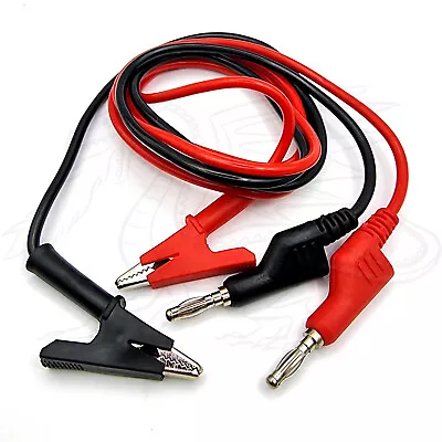 2PCS 4mm Stackable Banana Plug To Crocodile Alligator Clip Test Leads 1M Cable • £9.95