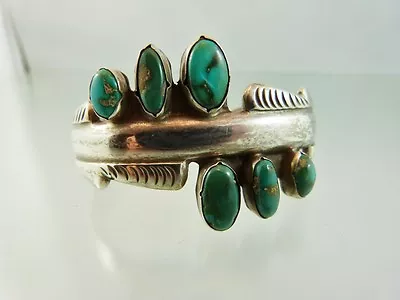 R. PLATERO  Cuff Bracelet HAND MADE STERLING SILVER & TURQUOISE SIGNED • $778.95