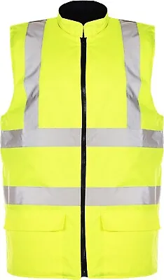 StandSafe Men's Hi-Vis Fleece Lined Waterproof Body Warmer Yellow S • £19.99