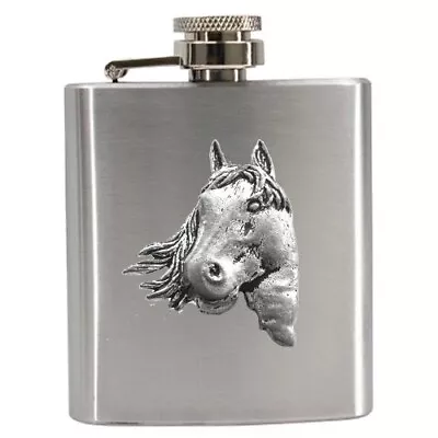 A1 Horse Head Pewter Design On Compact 3oz Stainless Steel Hip Flask Captive Top • £17.95