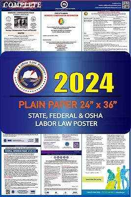 2024 California CA All In One LABOR LAW POSTER (Federal & State) Plain Paper • $21.95