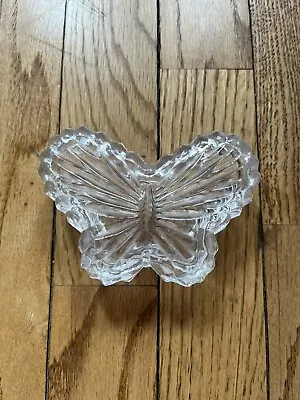 Vintage Butterfly Crystal Jewelry Box Trinket Box Retro Kitschy Glass Dish • $12