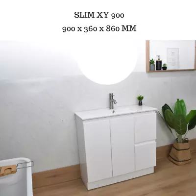 Slim Narrow Bathroom Vanity Unit Freestanding 900MM Finger Pull White Basin Sink • $699