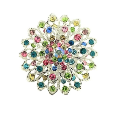 £7.99 • Buy Silver Flower Crystal Brooch Pin Women Wedding Bridesmaid Dress Floral Bouquet