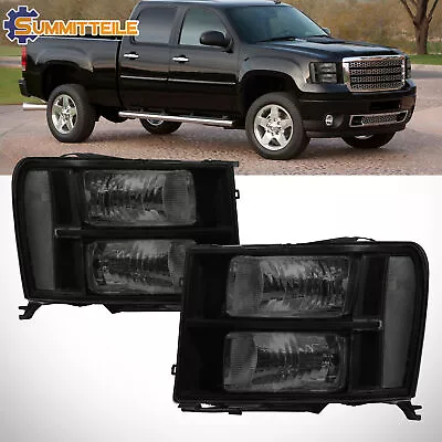 Pair Smoke Lens Headlight Head Lamps For 2007-2014 GMC Sierra 1500 2500 3500 NEW • $71.88