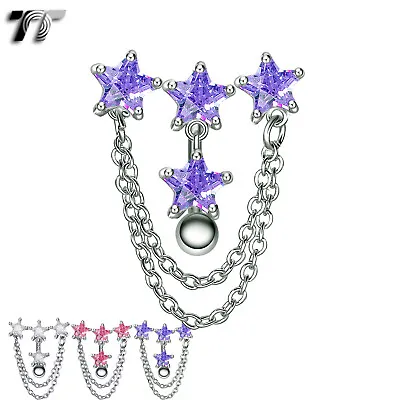 TT Reverse CZ Star Chandelier Dangle Belly Bar Ring (BL506) • £5.45