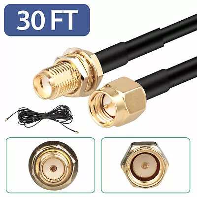 30ft WiFi Antenna SMA Extension Coaxial Cable Cord For Wi-Fi Wireless Router • $9.98