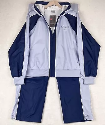 Vintage Nike Womens Tracksuit Sz L Blue Colorblock Full Zip Jacket Pants Set NWT • $160.18