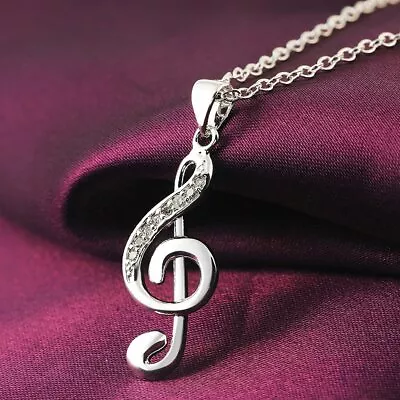 925 Sterling Silver Necklace Crystal Elegant Musical  For Women Christmas Gift • £2.10