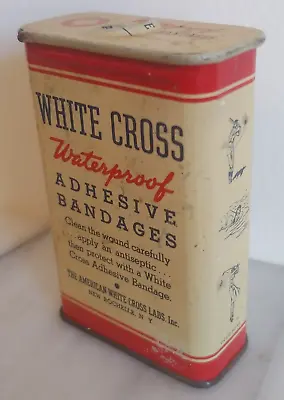 Antique Metal Tin White Cross Waterproof Adhesive Bandages Medical Vtg • $14.99