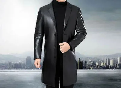 NEW Brand Men's Black Leather Trench Coat 100% Soft Lambskin Stylish SlimFitCoat • $171.14
