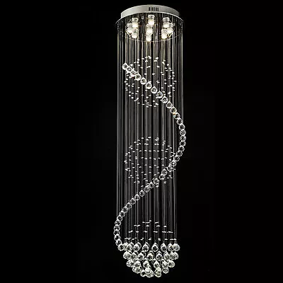 Luxury K9 Crystal Chandelier 9Light Spiral Staircase Raindrop Pendant Lamp Villa • $116