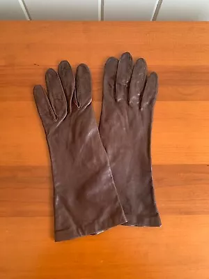 Vintage Brown Leather Gloves Womens 7.5 Silk Lined  • $14