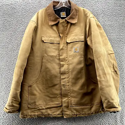 Vintage Carhartt Jacket 62 R Brown Canvas Coat Jacket Quilt Lined CO3 BRN Men's* • $33.02