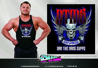 Y Back DTMS Gym Singlet Males Black  XL   Dan The Mans Supps  Skull • $34.95