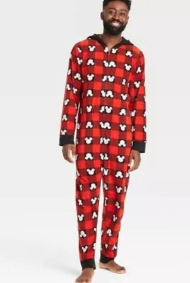 Men's Disney 100 Mickey Mouse Union Suit W Mickey Ears On Hood- Red / S M L XL • $18.95