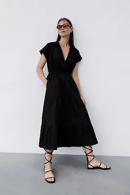 $45 • Buy Zara Black Poplin Shirt Dress Size S Small