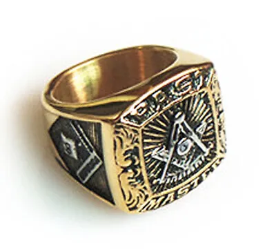 Masonic Rings Ebay Past Master Freemason Ring / Masonic Ring - Gold Plated Steel • $30.99
