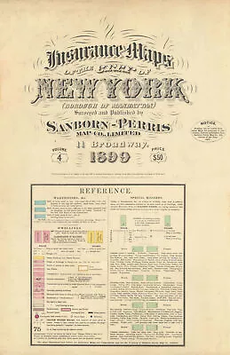 City Of New York Insurance Maps Vol 4 Title Page. Manhattan. SANBORN 1899 • £55