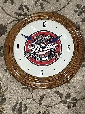 Vintage Miller Lite Beer Brewing Company Beer Oak Wooden Clock Working • $39.99