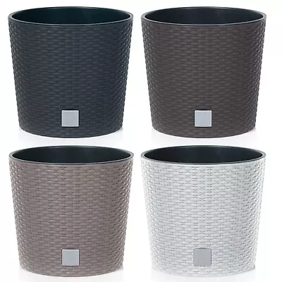 £8.99 • Buy Modern Round Plastic Rattan Effect Flower Plant Garden Flower Herb Planter Pot