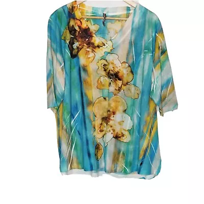 Mushka By Sienna Rose Inc Women's Size 2XL Multicolored Floral Top 3/4 Sleeves • $15