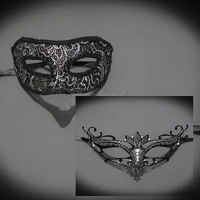 Couples Masquerade Mask His & Hers Set Venetian Ball Mask Black M3182 M33144 • $24.95