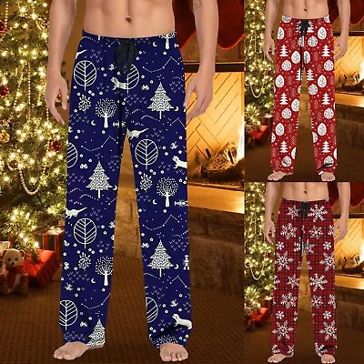 Mens Christmas Pajama Pants With Drawstring Waist Trousers With Pockets • $17.09