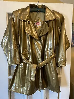 Vintage Downtown Wippette Kenn Sporn Vinyl Rain Coat Trench Gold Belted 80s SZ M • $67.94