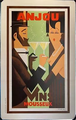 Vintage Original French Anjou 'Vins Mousseux' Poster On Linen • $150