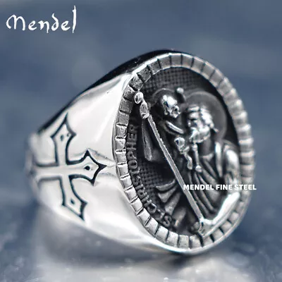 MENDEL Mens Stainless Steel Catholic St Saint Christopher Cross Ring Size 7-15 • $12.99