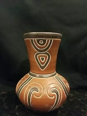 Mexican Pueblo Clay Pottery Vase Carved Folk Art Native • $9.99