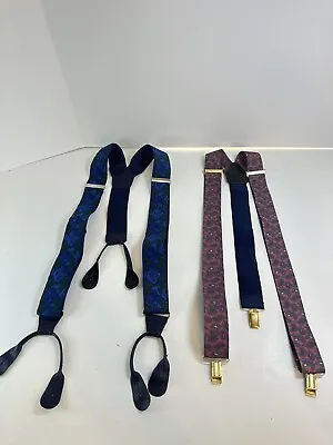 VTG Lot Of 4 Pairs Adjustable Braces Suspenders Leather Brass Fish Paisley • $15.30