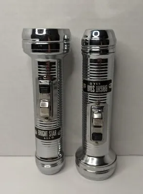 $29.99 • Buy Vintage Bright Star 6  Ribbed Chrome Flashlight Made In The USA Silver LOT Of 2