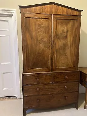 Antique Georgian Circa 1830 Mahogany Linen Press Cupboard Drawers Wardrobe • £700