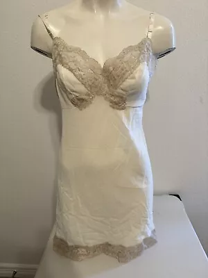 Vintage Van Raalte 32 Semi Sheer Full Cream All Nylon & Lace Slip Dress • $23.63