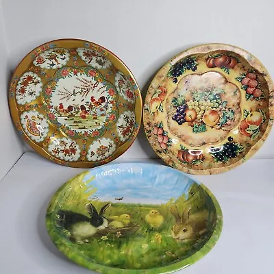 Vintage Tin Bowls Lot Of 3 Seasonal Round 2 Are Daher Decorated Ware England MCM • $12.05