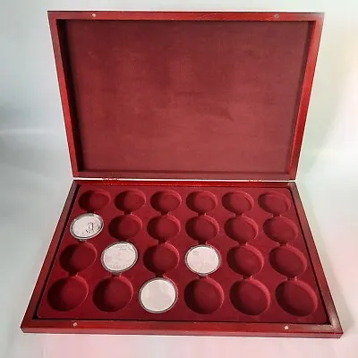 Wooden Coin Tray Cabinet Case Gold Silver Collection Box 24 Slots 1 Oz Lunar III • £99.95