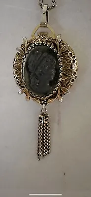 Vintage Black Cameo Lucerne Mechanical Swiss Made Watch Necklace Pendant. • $40