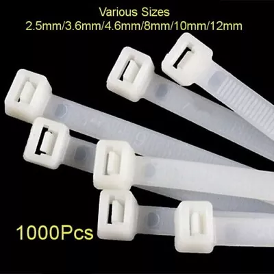 1000PCS Nylon Cable Ties Zip Ties Bulk UV Stabilised White Tie Wraps Strap • $14