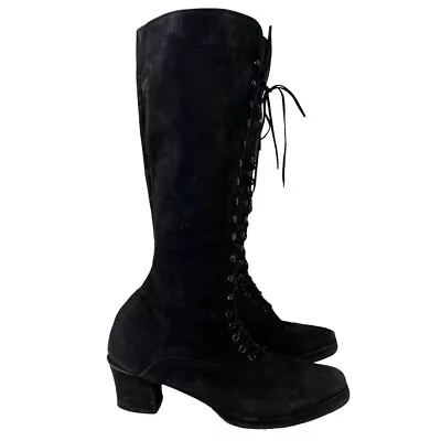 Gino Morganti Vintage Leather Victorian Gothic Steampunk Tall Black Boots 8 8.5 • $99.99