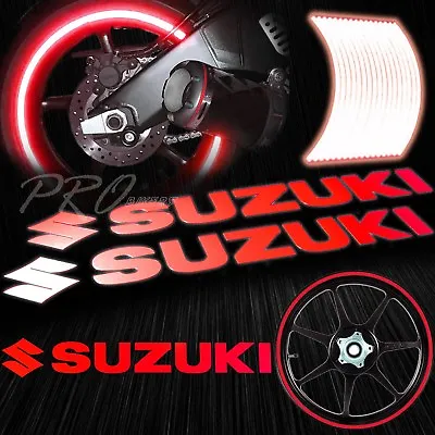 8  Reflective Logo Decal+16 17 18  F+R Rim Tape/Wheel Stripe Sticker Suzuki Red • $18.98