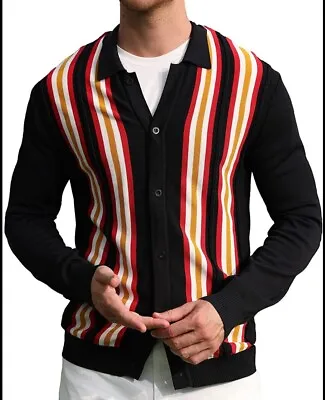 PAUL JONES Men's Vintage Stripe Knit  Button Down Cardigan XL Shirt  • $18.99